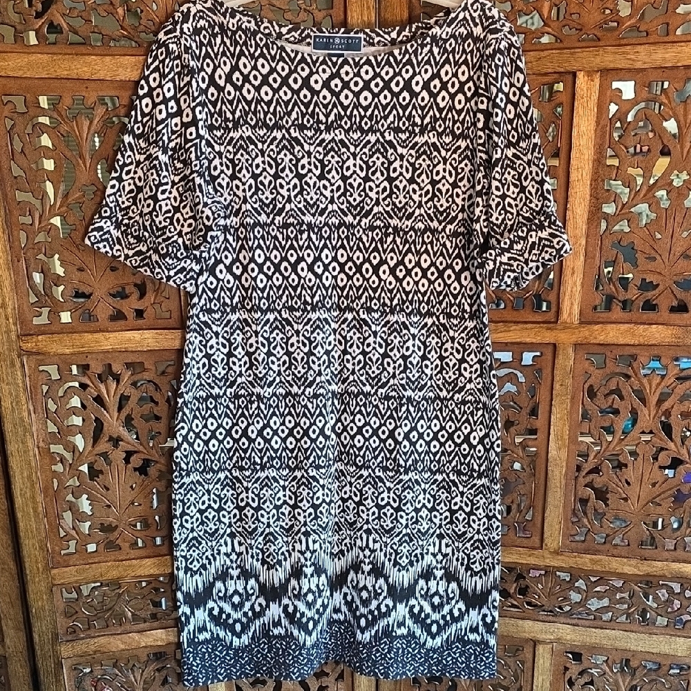 Karen Scott Black and White Geometric Midi Dress